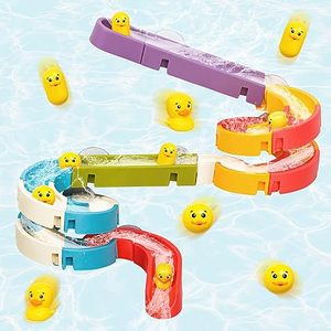 lot 1010 image: Duck Slide Bath Toys for Kids Ages 4-8, Wall Track Building Set 3 Year Old, Fun DIY Kit Bathtub Time Birthday Gift for Toddler Boys & Girls (34 PCS) Retail $16.99
