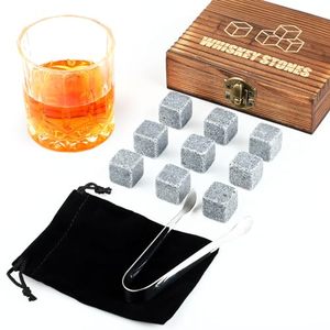 lot 1014 image: Whiskey Stones Gift Set Whiskey Rocks - Set of 9 Natural Granite Chilling Stone Reusable Ice Cubes Gift for Men Dad Husband, Drinking Gift Set Retail $15.99