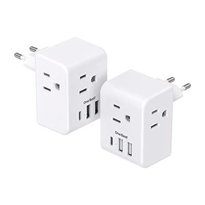 lot 1019 image: 2 Pack European Travel Plug Adapter, International Power Plug Adapter with 3 Outlets 3 USB Charging Ports(1 USB C), Type C Plug Retail $19.99