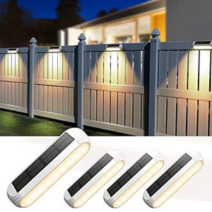 lot 1023 image: Solar Outdoor Lights 4 Pack, Bright Fence Lights with Multi-Color Changing & Warm White Mode Outdoor Waterproof Retail $22.99