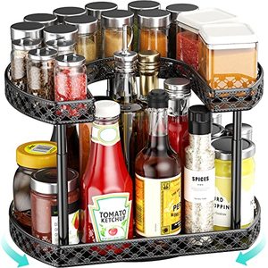 lot 1029 image: Spice Rack Organizer for Cabinet, 2 Tier Lazy Susan Spice Organizer with Non Slip Pad(Black) Retail $29.99
