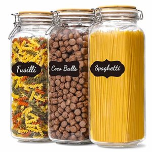 lot 1066 image: 92oz Glass Jars with Airtight Lid, Food Storage Jars, 3 Pack Wide mouth & chalkboard stickers Retail $26.95