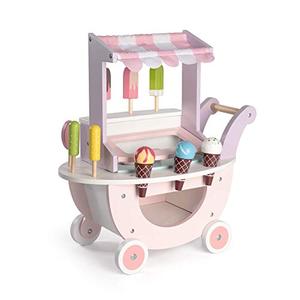 lot 1076 image: Wooden Ice Cream Cart Toys for Kids, Toddlers Pretend Play Food Truck, Gift for Girls and Boys 3 Years & Up Retail $44.99