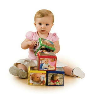 lot 1077 image: Constructive Playthings Toys Foam Stacking Blocks with Photo Pockets, 4 Piece Set Holds 24 Photos, Ages 12 Months and Up Retail $27.99