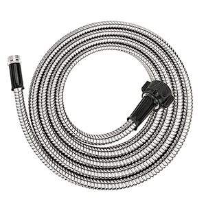 lot 1101 image: Yanwoo 304 Stainless Steel 6 Feet Short Garden Hose with Female to Male Connector, Water Hose, Metal Hose, Outdoor Hose (6ft) Retail $15.99