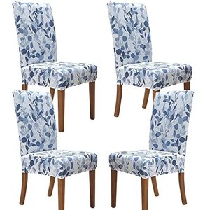 lot 1107 image: Chair Covers for Dining Room Set of 4, Stretch Washable Spandex Parsons Chair Slipcovers, (4 Pack, Leaves Bay) Retail $26.26