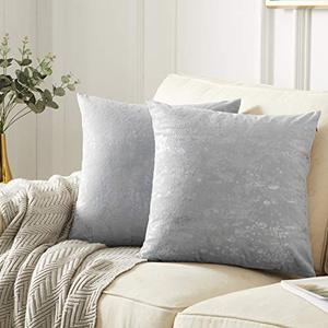 lot 1122 image: GIGIZAZA Velvet Decorative Throw Pillow Covers, 24x24 Silver Grey Gold Couch Pillow Covers,Pack of 2 Retail $25.76