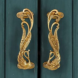 lot 1150 image: Indian Shelf 1 Pair Brass Handles- Peacock Door Handle- 6.2 Center to Center Drawer Pulls- Retail $31.54