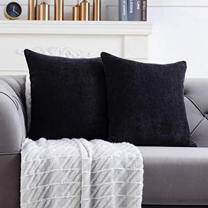 lot 1165 image: Anickal Black Pillow Covers 18x18 Inch Set of 2 Solid Rustic Farmhouse Decorative Throw Pillow Covers Square Cushion Case for Home Sofa Couch Decoration Retail $17.99