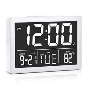 lot 1167 image: Digital Alarm Clock Small Desk Clock, 6.3 LED Display, Volume Control, Snooze, Temperature, 1224H, Dimming Brightness, White Retail $19.99