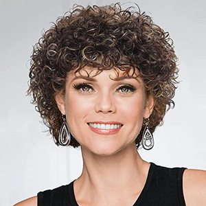 lot 1171 image: Real Human Hair Short Curly Wigs Pixie Cut Curly Wigs Chocolate Brown Mix Blonde Retail $52.78
