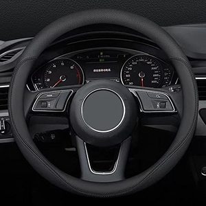 lot 1178 image: Nappa Leather car Steering Wheel Cover, Stylish Non-Slip Leather car Interior 15 inches Universal Black  Retail $24.94