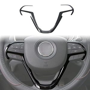lot 1187 image: JeCar Steering Wheel Trim Cover Interior Decoration Trim Kit for 2014-2020 Jeep Grand Cherokee & Jeep Cherokee, Black Retail $25.99