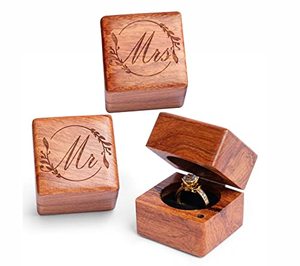 lot 1197 image: Mr. and Mrs. Ring Box Handmade Wood Ring Box for Wedding day(Wood Ring Box - Flower 2 PCs) Retail $17.10
