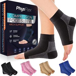 lot 1199 image: PhysFlex Compression Socks for Plantar Fasciitis, Achilles Tendonitis Relief - Ankle Compression Sleeve for Heel Spurs, Foot Swelling, Fatigue & Sprain - Arch Support Brace for Work, Gym, Sports Retail $11.60