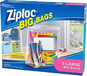 lot 1200 image: Ziploc Big Bag Large Double Zipper - 5 Ct - 2 Pk Retail $28.95