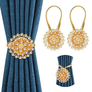 lot 1207 image: 2 Pack Magnetic Crystal Flower Curtain Tiebacks with High Stretchy Wire Rope, Flower Curtain Buckle (Yellow-Colorful) Retail $12.98