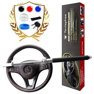 lot 1210 image: Steering Wheel Lock Anti Theft Car Device Universal  Adjustable Double Hook Emergency Hammer Window Breaker Self Defense Heavy Duty Secure (Black) Retail $45.99
