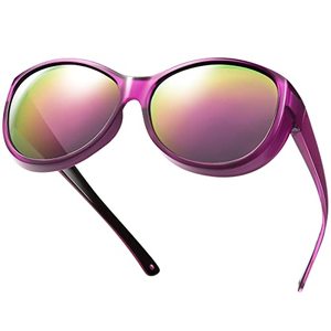 lot 1212 image: BrGuras Polarized Oversized Fit Over Sunglasses Wear over Prescription with Purple Frame for Women&Men (Purple, Colorful) Retail $20.20
