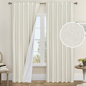 lot 1214 image: Ivory 100% Blackout Linen Curtains,  Darkening Back Tab and Rod Pocket Burlap Neutral Panels with White Liner, 2 Panels, 52 x 84 Inch Retail $57.78