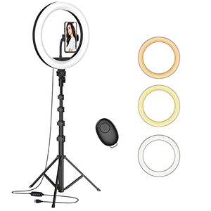 lot 1217 image: 12 Selfie Ring Light with 63 Adjustable Tripod Stand and Phone Holder, LED Dimmable Ringlight with Remote, for Live StreamPhotographyMakeupYouTube Video Retail $39.99