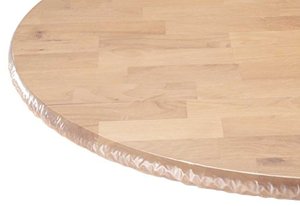 lot 1230 image: Heavy Duty Clear Vinyl Round Fitted Tablecloth (Table Cover) Elasticized Tablecloth Great for Protecting Your fine Tables and Table Linen 36 Retail $27.90