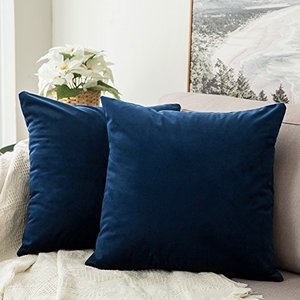lot 1235 image: MIULEE Pack of 2, Velvet Soft Solid Decorative Square Throw Pillow Covers Set Cushion Case 20 x 20 Inch 50 x 50 Cm, Dark Blue Retail $23.09