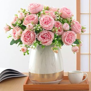 lot 1243 image: ASTRYAS Artificial Flowers, 3 Pcs Pink Fake Peony Silk Flowers Bulk Flower Centerpieces for Decoration Peonies Flowers Arrangement for Wedding Office Party Home Cemetery Retail $16.84