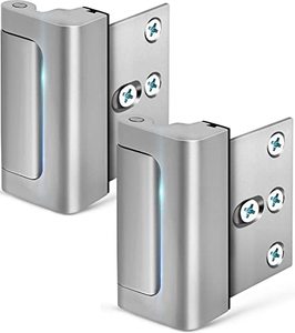lot 1254 image: Home Security Door Lock, Childproof Reinforcement Lock with 3 Inch Stop Withstand 800 lbs for Top Front Inward Swinging Door, Upgrade Flip High Night Lock to Defend Your Home Kids (Silver-2 Pack) Retail $26.80