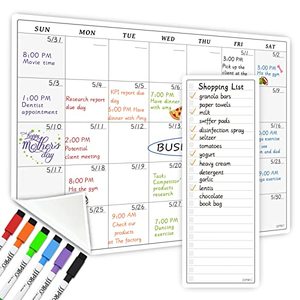 lot 1256 image: Reusable Dry Erase Monthly Calendar and to-Do List Whiteboard Bundle for All Smooth Surfaces.Nonmagnetic Planner 6 Markers Included Retail $21.18