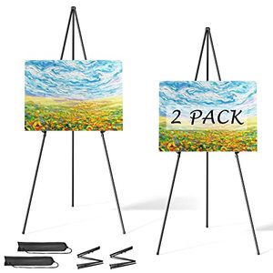 lot 1259 image: Easel Stand for Display, Aredy 63 Portable Painting Easel, Lightweight Metal Easels for Painting Canvas, Wedding Sign (2 Pack) Retail $31.42
