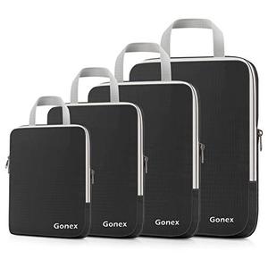 lot 1265 image: Gonex Compression Packing Cubes, 4pcs Expandable Storage Travel Luggage Bags Organizers(Black) Retail $29.99