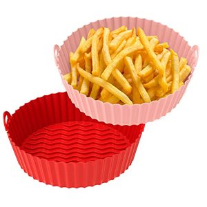 lot 1269 image: 2-Pack Silicone Air Fryer Liner 7.5inch Reusable Air Fryer Silicone Basket Heat Resistant Easy Cleaning Air fryers Silicone Pot Round for 3 to 5 Qt for Air fryer Oven Accessories (PinkRed) Retail $15.45