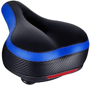lot 1274 image: Comfortable Bicycle Seat, Replacement with Dual Shock Absorbing Ball Wide Bike Seat Memory Foam Bicycle Seat with Mounting Wrench (Blue) Retail $27.99