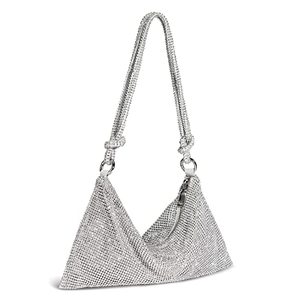 lot 1277 image: Womens Evening Bag,Sparkly Rhinestone Clutch Purse for FormalWeddingCocktailPromPartyClub,Silver Glitter Medium Retail $26.99