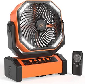 lot 1291 image: 20000mAh Camping Fan with LED Light, Auto-Oscillating Desk Fan with Remote & Hook, Rechargeable Battery Operated Tent Fan, 4 Powerful Speeds 4 Timers USB Fan (No Remote) Retail $71.57
