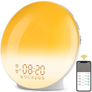 lot 1295 image: Sunrise Alarm Clock, Smart Wake Up Light Work with Alexa, 4 Alarms with FM Radio, 7 Nature Sounds & Snooze, 7 Colors Night Light, Sleep Aid Digital Alarm Clock for Heavy Sleepers Retail $40.55