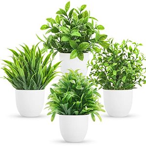 lot 1299 image: 4 Packs Mini Fake Plants Artificial Potted Eucalyptus Faux Plants Indoor Retail $11.99