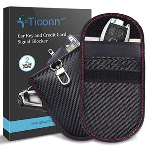 lot 1315 image: Faraday Bag for Key Fob (2 Pack), TICONN Faraday Cage Protector - Car RFID Signal Blocking, Anti-Theft Pouch, Anti-Hacking Case Blocker (Carbon Fiber Texture) Retail $15.04