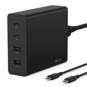 lot 1318 image: Nekteck 107W USB C Charger (GaN Tech), 65W 30W Type C Fast Charging Block 4-Port PD Power Adapter with 1 USB C to C Cable Compatible with iPhone 13 Pro Max13 Pro, MacBook Pro, iPad Pro, Switch Retail $49.99