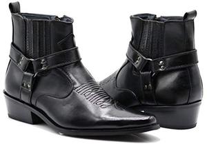 lot 1360 image: Enzo Romeo WSTN01 Mens Western Boots Side Zipper Pointy Strap Fashion Boots (9 D(M) US, Black)Retail $48.11