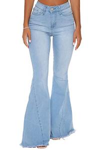 lot 1365 image: YouSexy Womens Flare Bell Bottom Jeans Destroyed Flare Denim Pants 70s Outfits for Women Retail $28.39