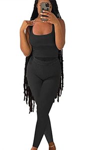 lot 1369 image: vyolu Casual Workout Sets 2 Piece Outfits for Women Ribbed Crop Tank Top High Waist Yoga Leggings Lounge Wear activewear Retail $22.77