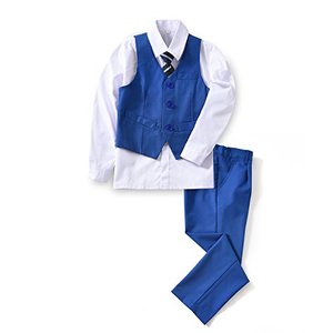 lot 1370 image: YuanLu 4 Piece Formal Suits for Boys Vest and Pants Set with White Shirt and Tie Royal Blue Size 2T Retail $33.29