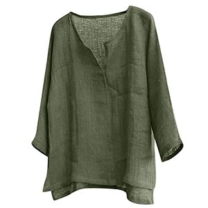 lot 1395 image: Men Cotton Linen Henley Shirts Hippie Baggy Breathable 34 Sleeve Blouse Summer Casual V Neck Beach Yoga Tunic Tops Retail $10.00