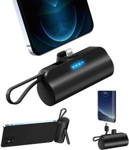 lot 1302 image: Portable-Charger-Power-Bank- 800mAH Ultra Compact Portable Phone Charger 5V3A Output Battery Pack Built-in Type-C Cable Retail $25.08