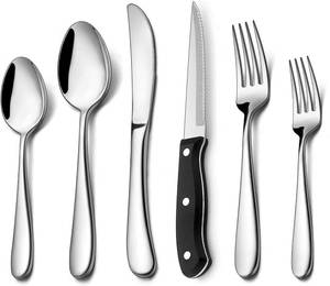 lot 1124 image: Silverware Set, 24Pcs, Silverware Set, Set with Steak Knives for 4, Stainless Steel Cutlery Set, Utensil Sets, Flatware Sets, Include Knife Fork Spoon Set Retail $22.99