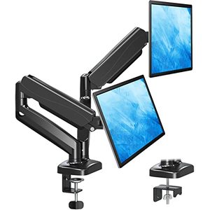 lot 24050 image: MOUNTUP Dual Monitor Stand for Desk, Adjustable Gas Spring Double Monitor Mount Holds 4.4-17.6 lbs and 13-32 Inch Screens, Monitor Arms for 2 Monitors, VESA 75x75 100x100 with C-clamp& Grommet MU0005