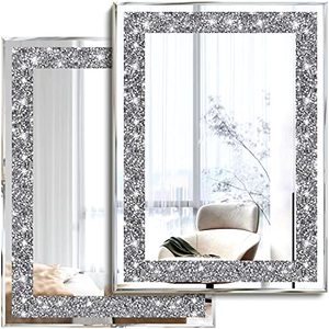lot 24052 image: XIHACTY 2 Piece Wall Mirrors, Crush Diamond Wall Dcor Silver Decorative Mirrors for Living Room , Bedroom, Bathroom. (11�x15�)