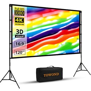 lot 24054 image: Projector Screen and Stand,Towond 120 inch Portable Projector Screen Indoor Outdoor Projector Screen 169 4K HD Wrinkle-Free Lightweight Movie Screen with Carry Bag for Backyard Movie Night